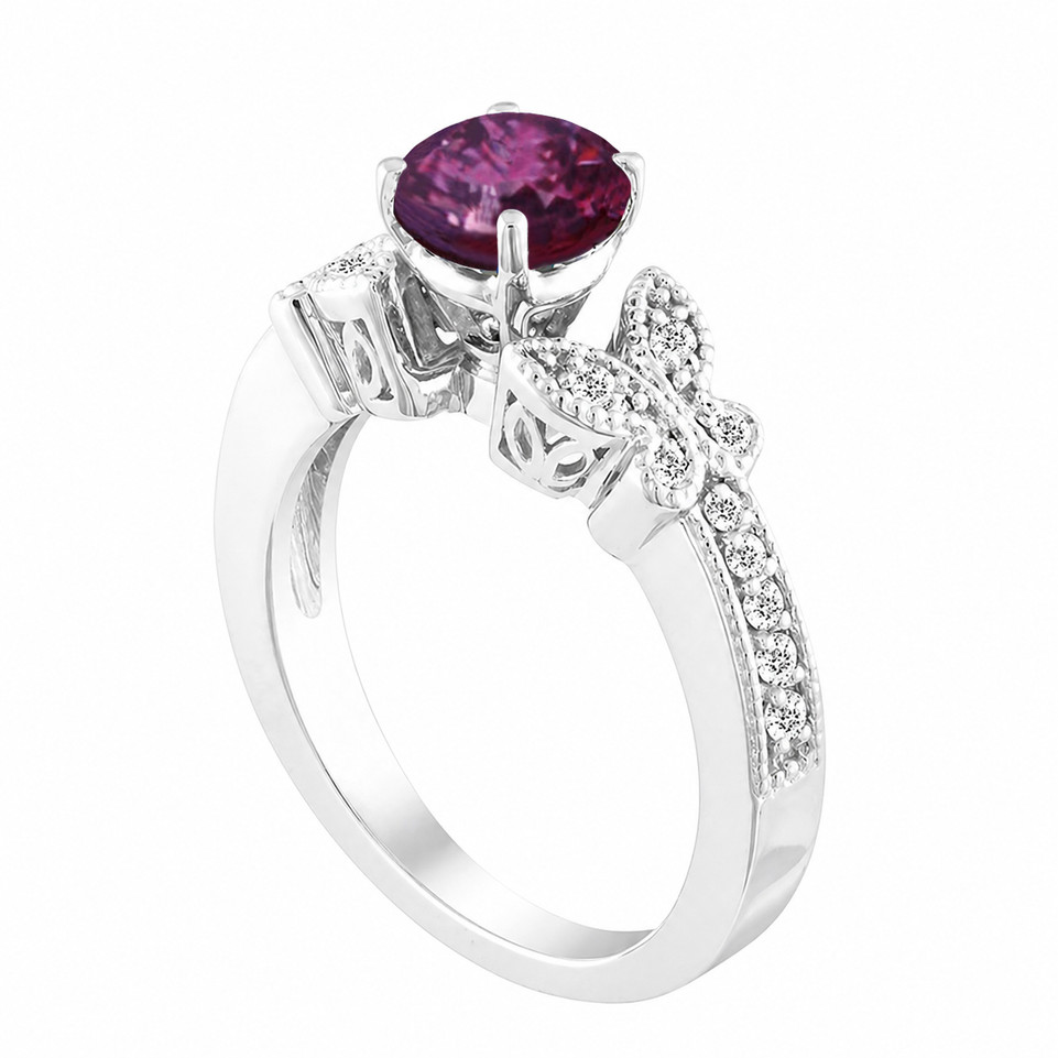 Purple Diamond Butterfly Engagement Ring 0.88 Carat 14K White Gold Unique Certified Handmade 