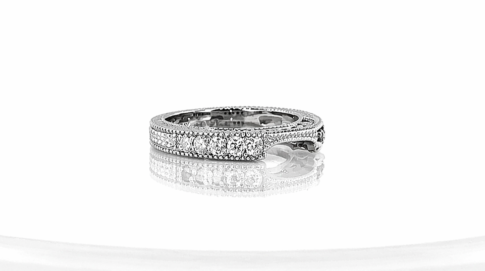 Diamond Curve Wedding Band 14K White Gold 0.18 Carat Handmade Certified