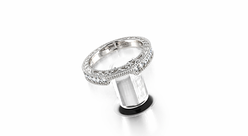 Diamond Curve Wedding Band 14K White Gold 0.18 Carat Handmade Certified