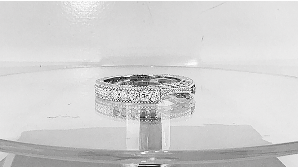 Diamond Curve Wedding Band 14K White Gold 0.18 Carat Handmade Certified
