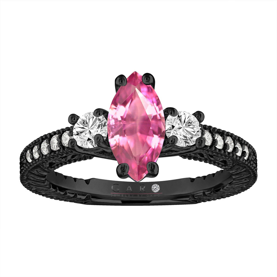 Custom Order Morganite Marquise Engagement Ring  Filigree 14k Black Gold Vintage Style Unique Handmade Certified