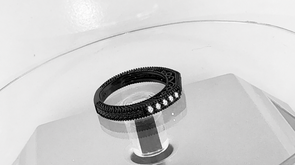 Diamond Curve Wedding Band 0.18 Carat 14K Black Gold Vintage Style Certified Handmade