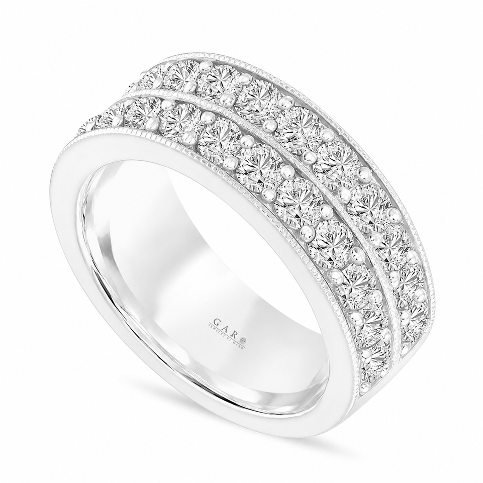 2.64 Carat Men’s Diamond Wedding Band 8mm Two Row Pave 14K White Gold, Yellow Gold Or Rose Gold Handmade