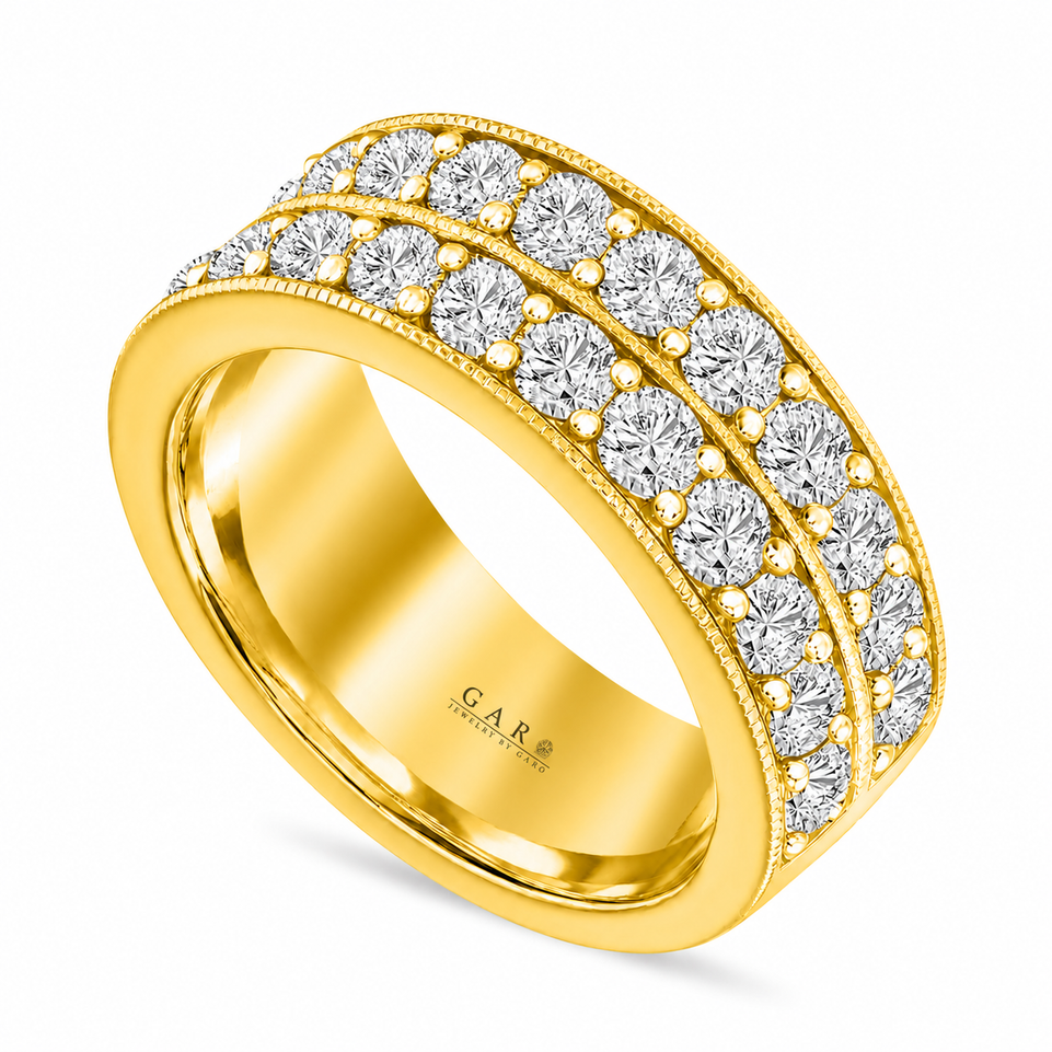 2.64 Carat Men’s Diamond Wedding Band 8mm Two Row Pave 14K White Gold, Yellow Gold Or Rose Gold Handmade