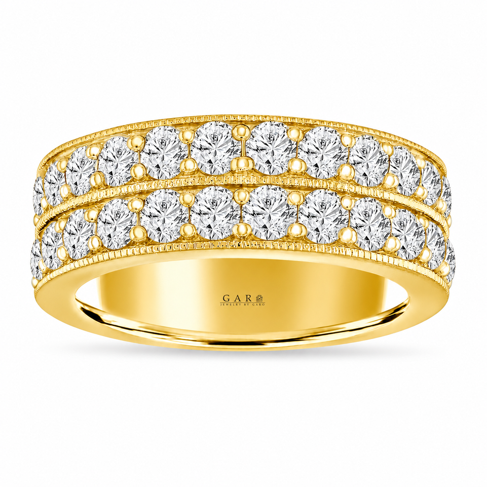 2.64 Carat Men’s Diamond Wedding Band 8mm Two Row Pave 14K White Gold, Yellow Gold Or Rose Gold Handmade