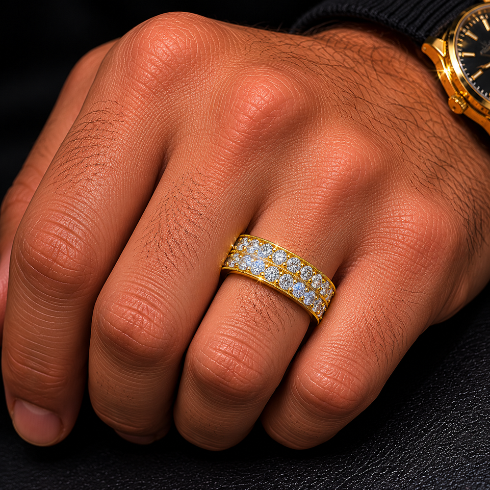 2.64 Carat Men’s Diamond Wedding Band 8mm Two Row Pave 14K White Gold, Yellow Gold Or Rose Gold Handmade