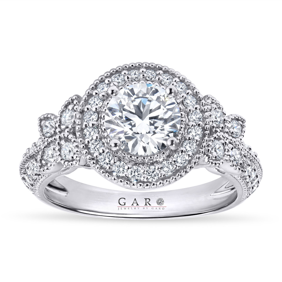Lab Grown Diamond Butterfly Halo Engagement Ring 1.61 Carat IGI Certified Unique Filigree 14K Gold Handmade