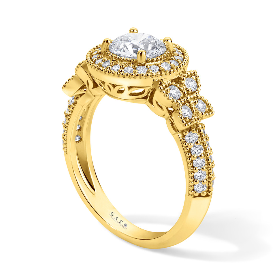 Lab Grown Diamond Butterfly Halo Engagement Ring 1.61 Carat IGI Certified Unique Filigree 14K Gold Handmade