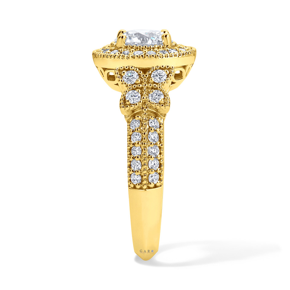 Lab Grown Diamond Butterfly Halo Engagement Ring 1.61 Carat IGI Certified Unique Filigree 14K Gold Handmade