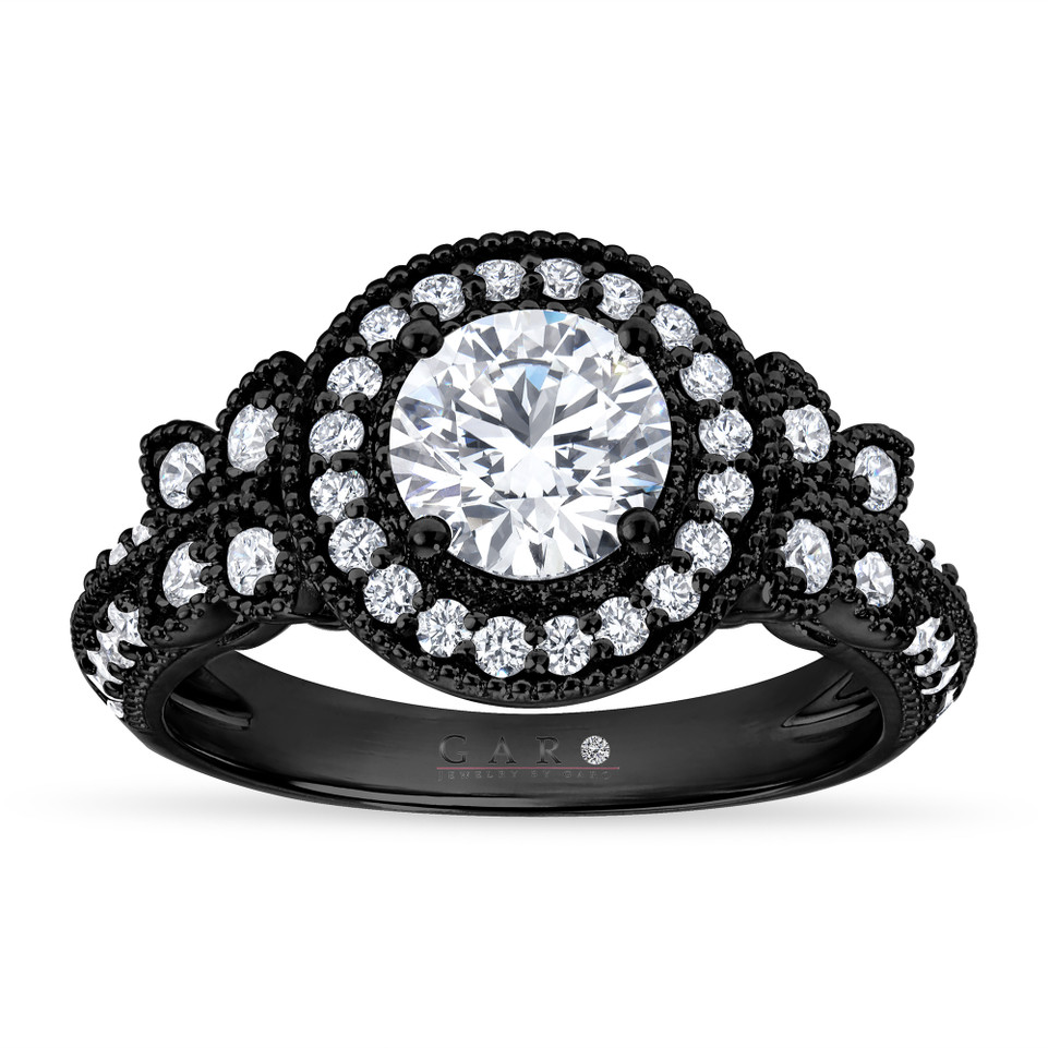 Lab Grown Diamond Butterfly Halo Engagement Ring 1.61 Carat IGI Certified Unique Filigree 14K Black Gold Vintage Style Handmade