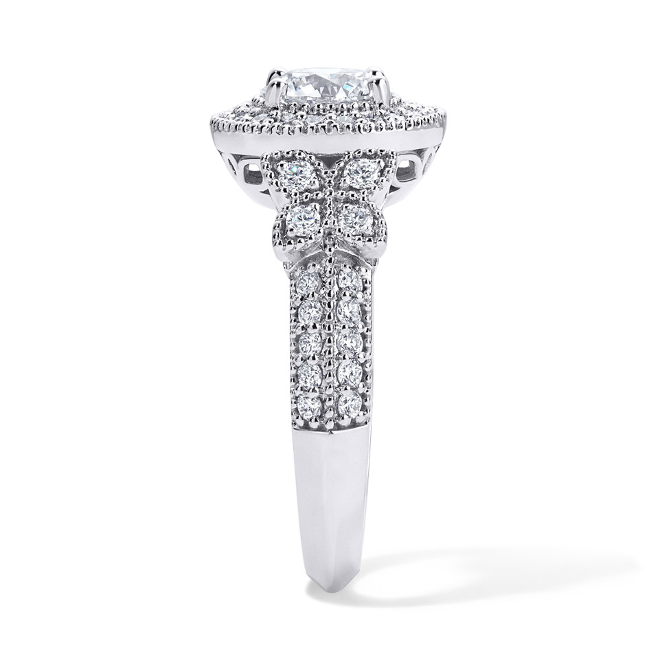 Natural Diamond Butterfly Halo Engagement Ring 1.61 Carat GIA Certified Unique Filigree 14K Gold Handmade