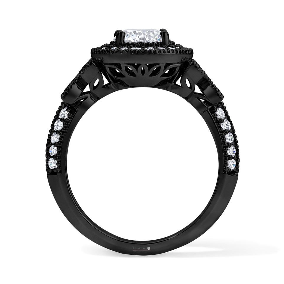 Natural Diamond Butterfly Halo Engagement Ring 1.61 Carat GIA Certified Unique Filigree 14K Black Gold Vintage Style Handmade
