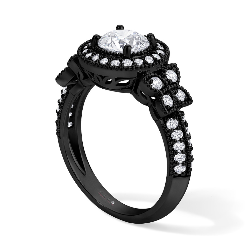 Natural Diamond Butterfly Halo Engagement Ring 1.61 Carat GIA Certified Unique Filigree 14K Black Gold Vintage Style Handmade