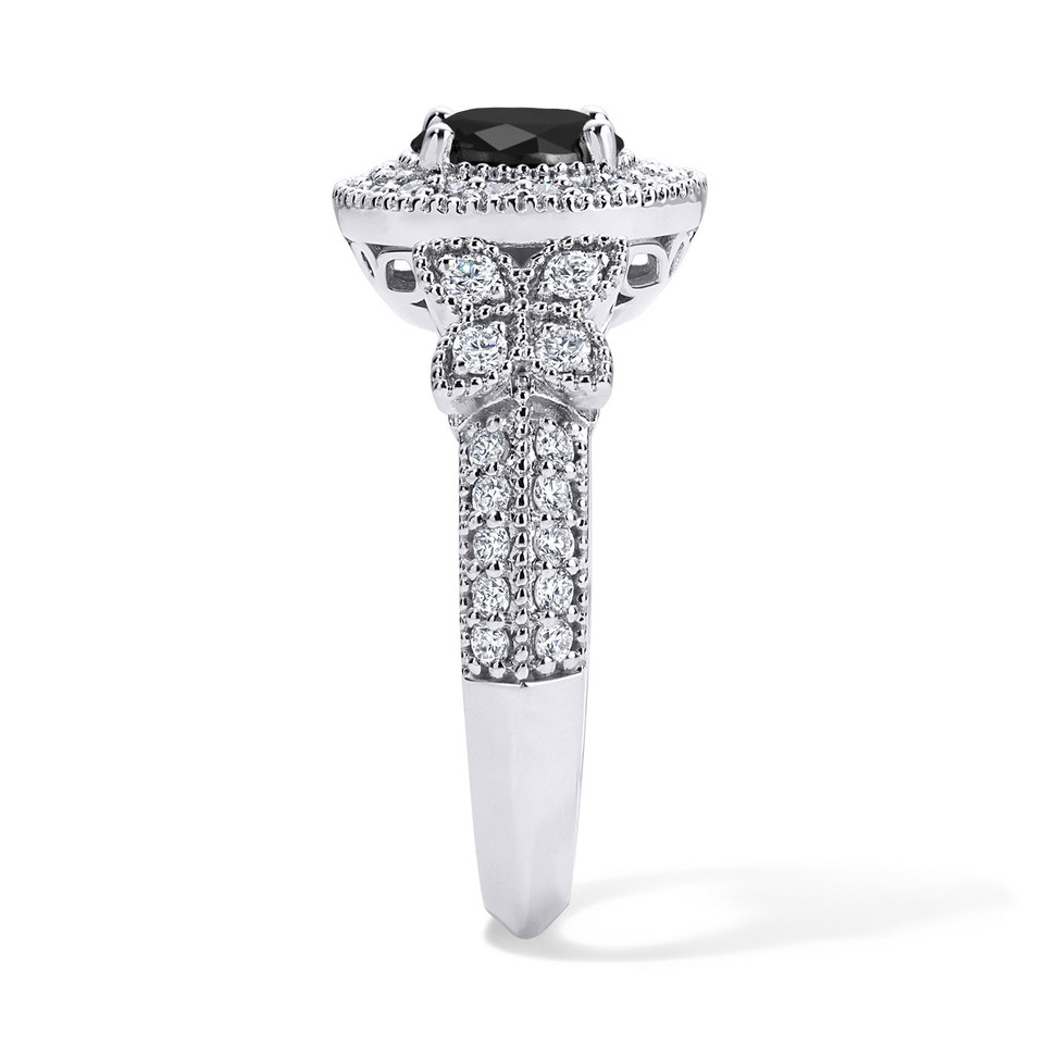 Black Diamond Butterfly Engagement Ring 1.80 Carat Halo Filigree Ring 14K White, Yellow Or Rose Gold Handmade