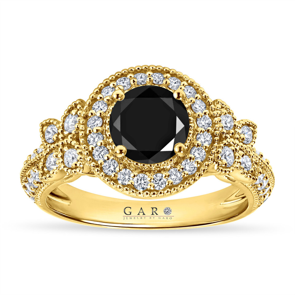 Black Diamond Butterfly Engagement Ring 1.80 Carat Halo Filigree Ring 14K White, Yellow Or Rose Gold Handmade