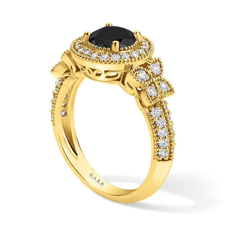 Black Diamond Butterfly Engagement Ring 1.80 Carat Halo Filigree Ring 14K White, Yellow Or Rose Gold Handmade