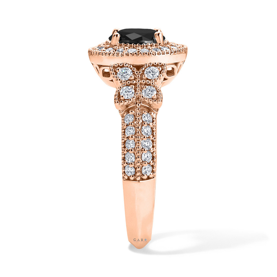 Black Diamond Butterfly Engagement Ring 1.80 Carat Halo Filigree Ring 14K White, Yellow Or Rose Gold Handmade