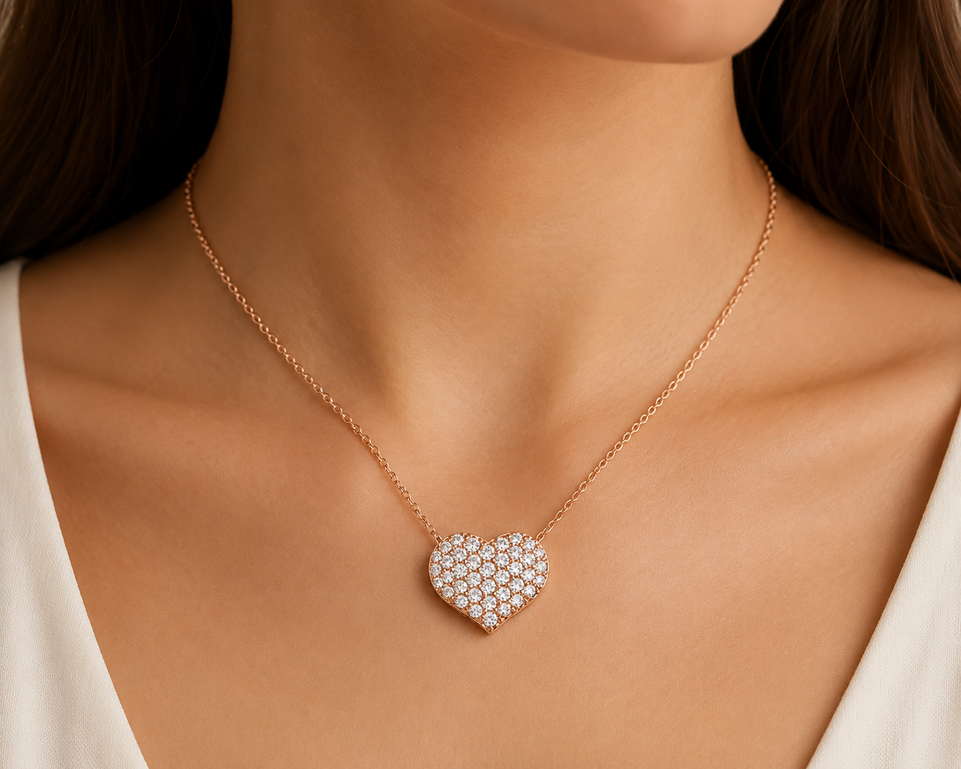 Diamond Heart Love Pendant Necklace 1.00 Carat Natural Diamonds 18K Yellow Gold, White Gold Or Rose Gold Unique Pave Handmade Certified 