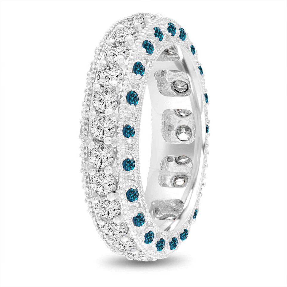 Custom Order Blue Diamonds Mens Eternity Wedding Band Platinum 2.50 Carat 6 mm Handmade Unique 