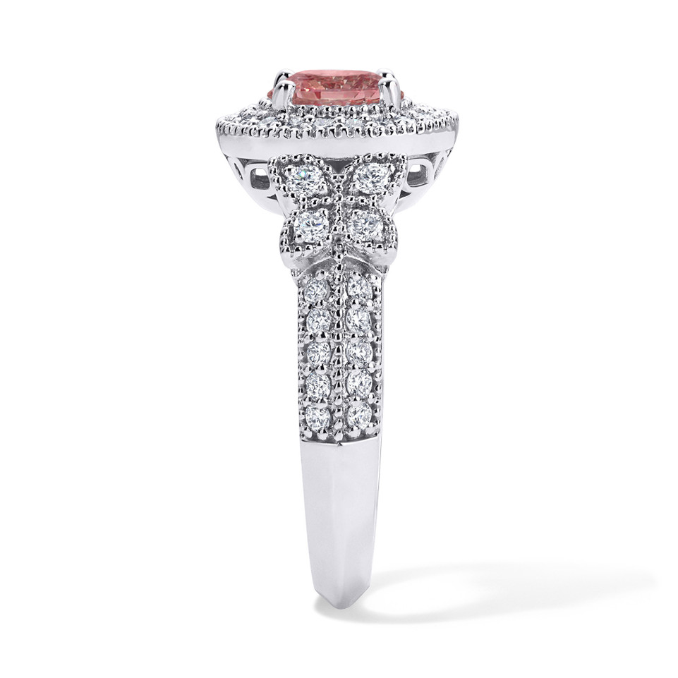 1.61 Carat Lab Grown Pink Diamond Butterfly Halo Engagement Ring 14K White Gold Unique IGI Certified Handmade