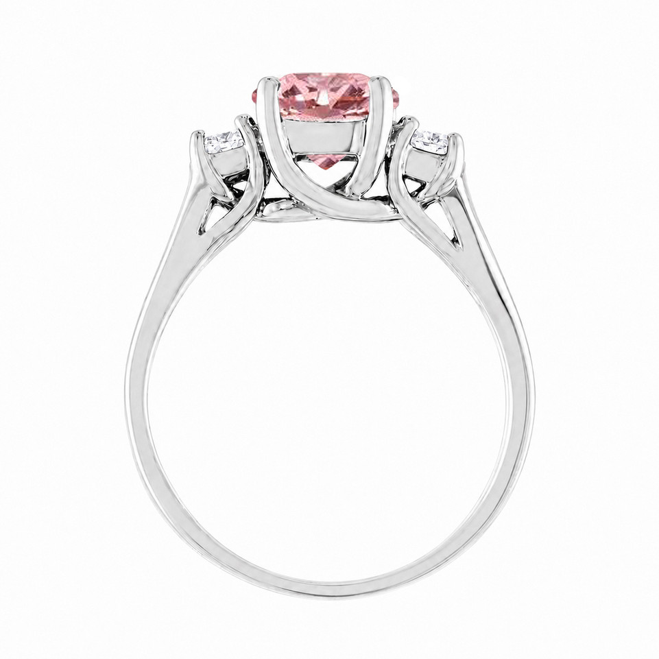 1.80 Carat Lab Grown Pink Diamond Three Stone Engagement Ring 14K White Gold IGI Certified Unique Handmade