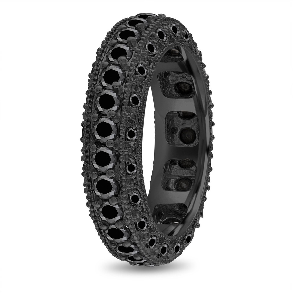Custom Order 2.90 Carat Platinum Black Diamonds Mens Wedding Band, Eternity Ring 6mm Handmade Vintage Style Unique