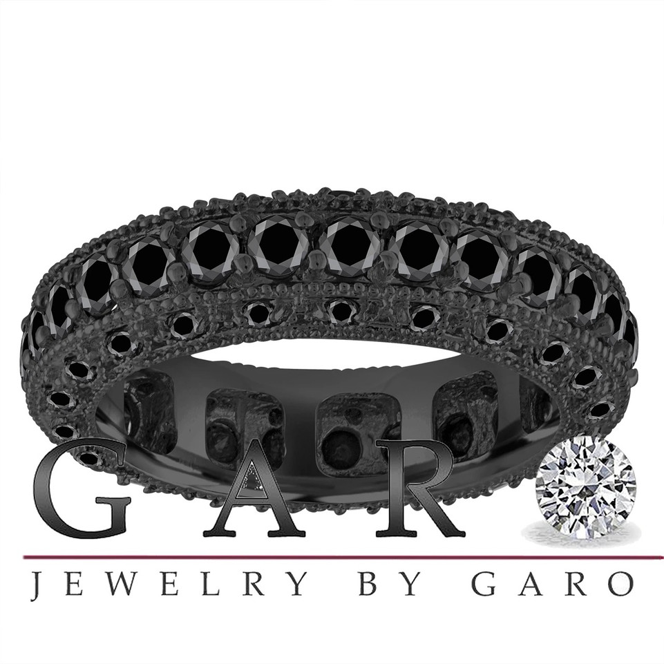 Custom Order 2.90 Carat Platinum Black Diamonds Mens Wedding Band, Eternity Ring 6mm Handmade Vintage Style Unique