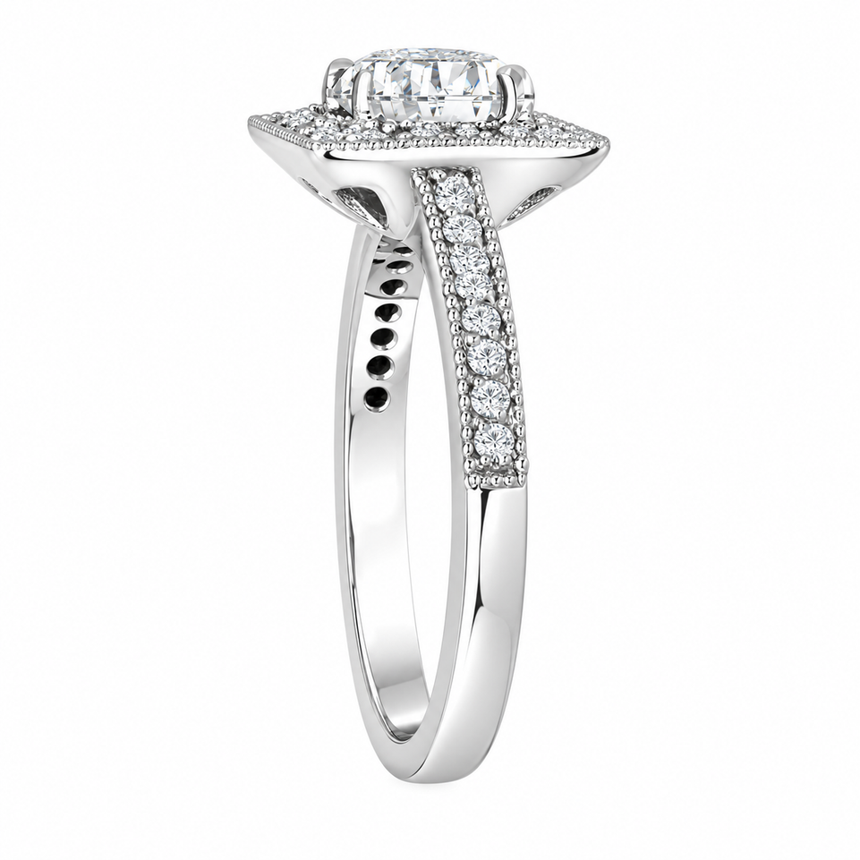 1.34 Carat Lab Grown Diamond Halo Engagement Ring 14K White Gold, Yellow Gold Or Rose Gold IGI Certified Handmade