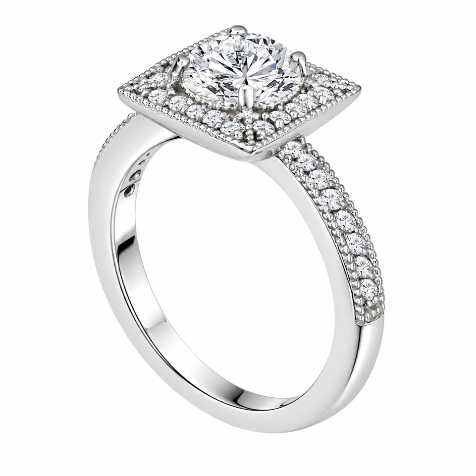 Platinum Lab Grown Diamond Halo Engagement Ring 1.34 Carat IGI Certified Handmade