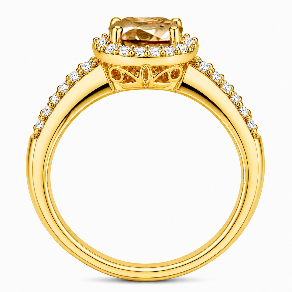 1.00 Carat Champagne Diamond Halo Engagement Ring 14K White Gold Or Yellow Gold Split Shank Filigree Handmade