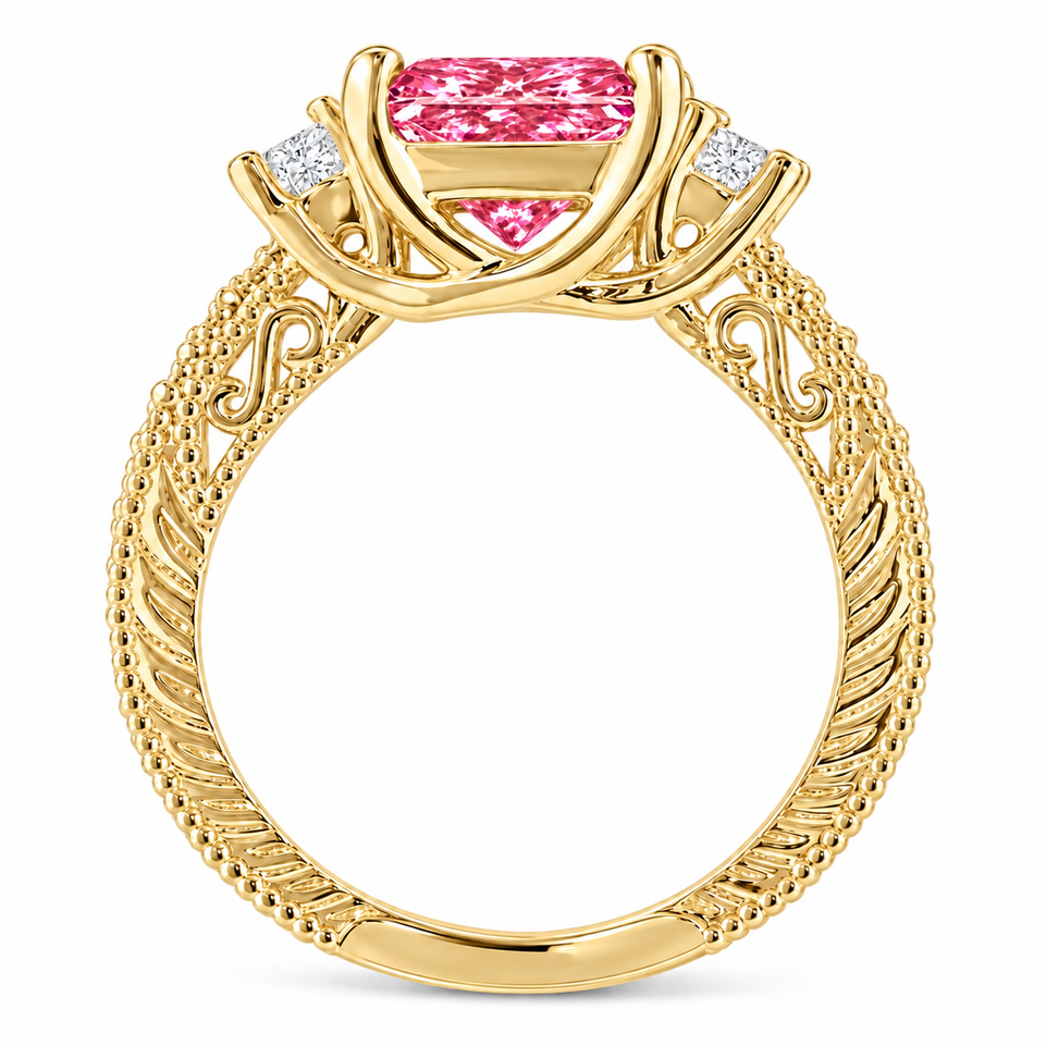 2.45 Carat Princess Cut Lab Grown Pink Diamond Engagement Ring 14K White, Yellow Or Rose Gold Unique IGI Certified Handmade
