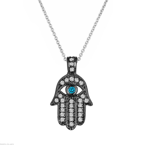 Hamsa Diamond & Sapphire Necklace set in 14k White Gold – Diamonds  International