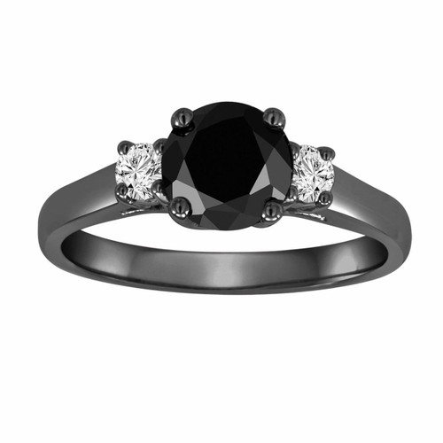 Black Diamond Three Stone Engagement Ring Vintage Style 14K Black Gold ...
