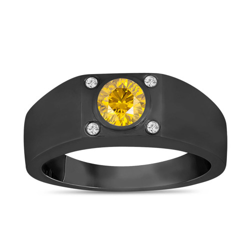 Fancy Yellow Diamond Solitaire Mens Ring Vintage Style 14K Black