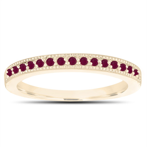 Ruby Wedding Band 18K Yellow Gold Half Eternity Anniversary Ring ...