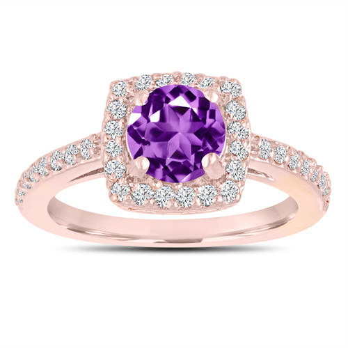 Amethyst Engagement Ring, With Diamonds 14K Rose Gold 1.38 Carat ...