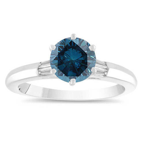1 25 Carat Blue Diamond Engagement Ring Classic Fancy Wedding Ring Taper Baguette Side Diamonds 14k White Gold Handmade Certified