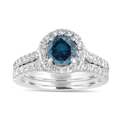 1.84 Carat Blue Diamond Engagement Ring Set, Bridal Wedding Ring Set ...