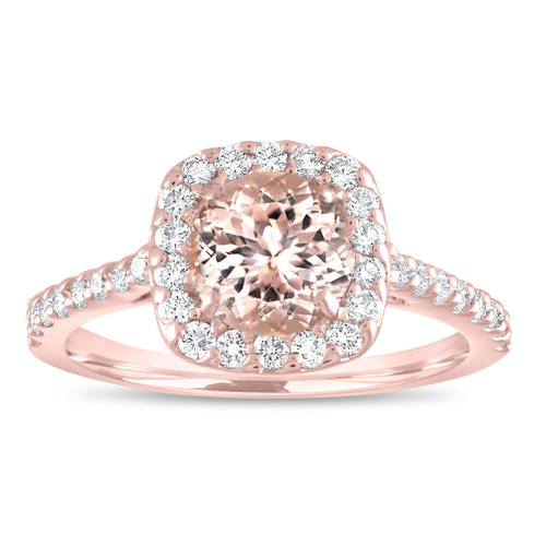 Morganite Engagement Ring Rose Gold, Pink Morganite Cushion Cut Bridal ...