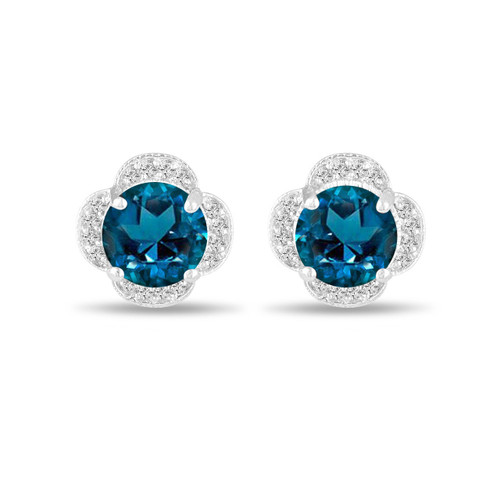 3.52 Carat London Blue Topaz Earrings, Flower Cluster Diamond Earrings ...