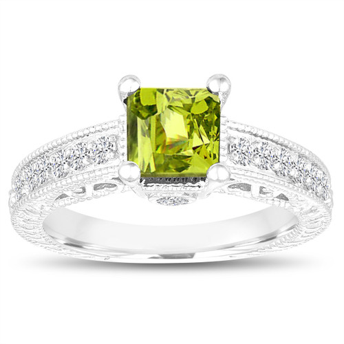 2 CT Princess Cut Peridot Engagement wedding Ring 14K Yellow Gold Over