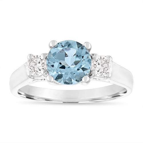 Platinum Aquamarine and Diamonds Engagement Ring, Three Stone ...