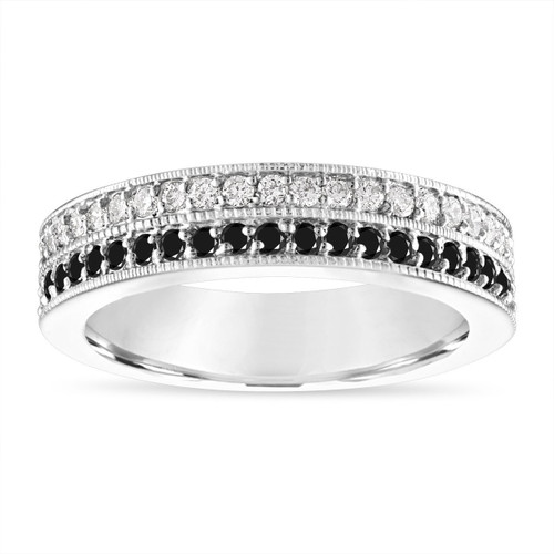 Black and White Diamond Wedding Band, Two Row Half Eternity Diamonds ...