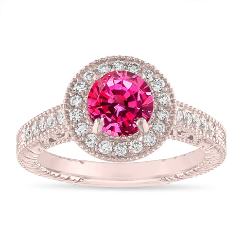 1.28 Carat Pink Sapphire Engagement Ring Vintage Style 14K Rose Gold or ...