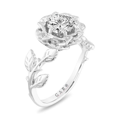 Platinum Rose Flower Diamond Engagement Ring, Floral Anniversary ring