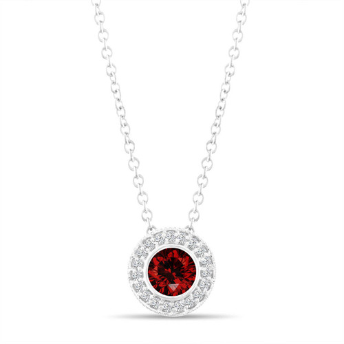 Red Diamond Pendant Necklace 14K White Gold Vintage Style 0.50 Carat