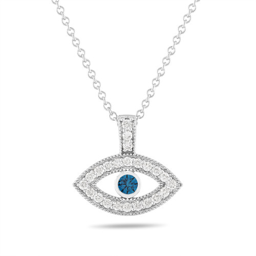 Platinum Evil Eye Diamond Pendant Necklace, Blue Diamond Eye