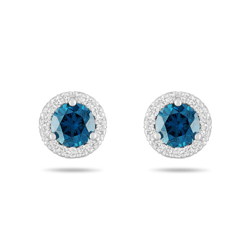 1.22 Carat Blue Diamond Earrings, Halo Platinum Handmade Certified