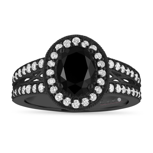 Oval Cut Black Diamond Engagement Ring 2.12 Carat 14K Black Gold