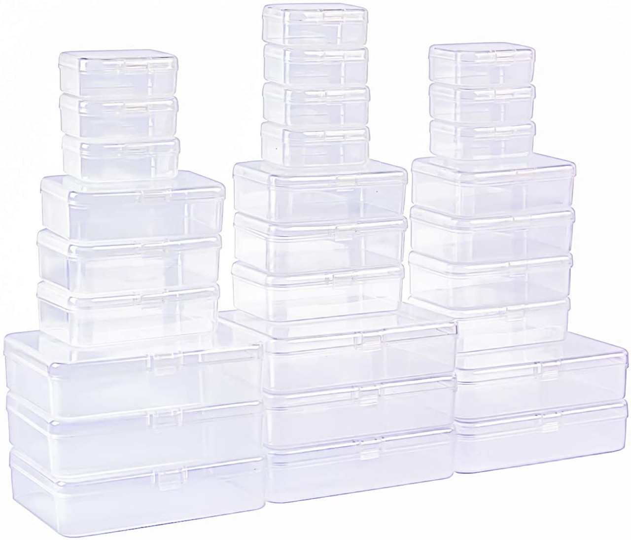 LJY 32 Pieces Mixed Sizes Square Empty Mini Clear Plastic Storage